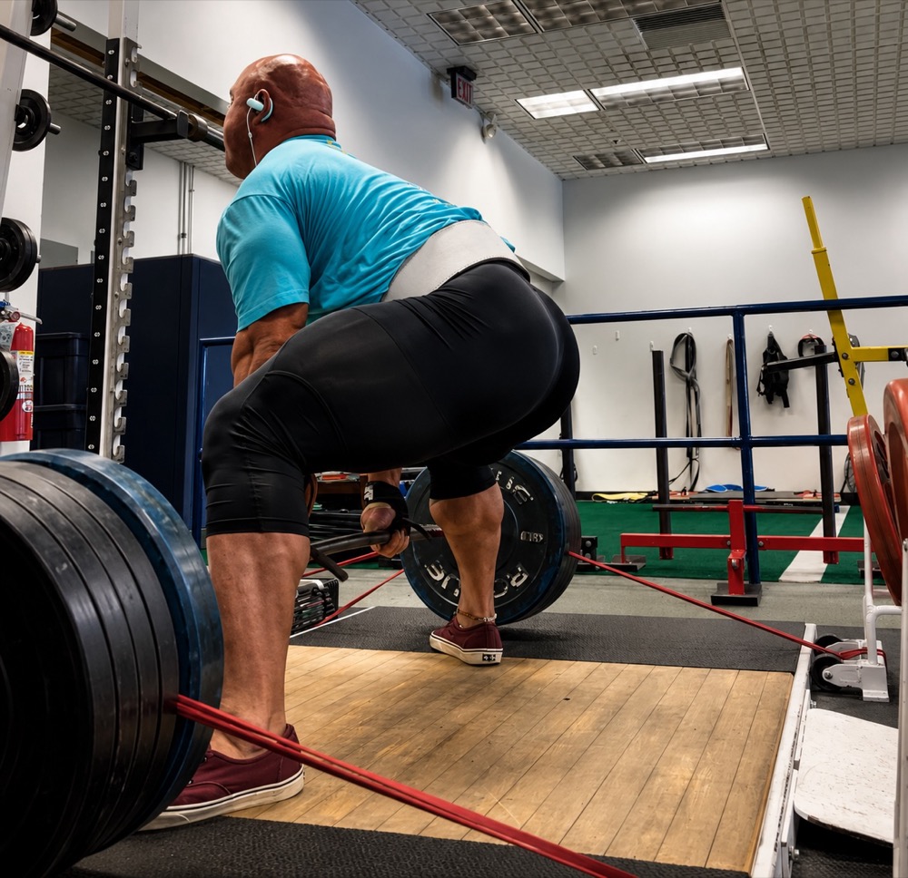 Nam Thomas Shartzer performing a banded deadlift in training